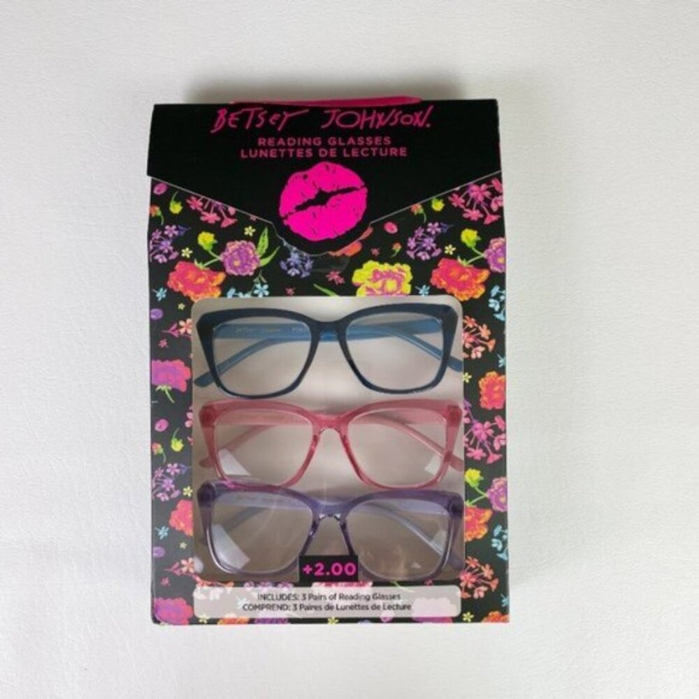 Betsey Johnson +2.00 Reading Glasses Purple Pink Blue